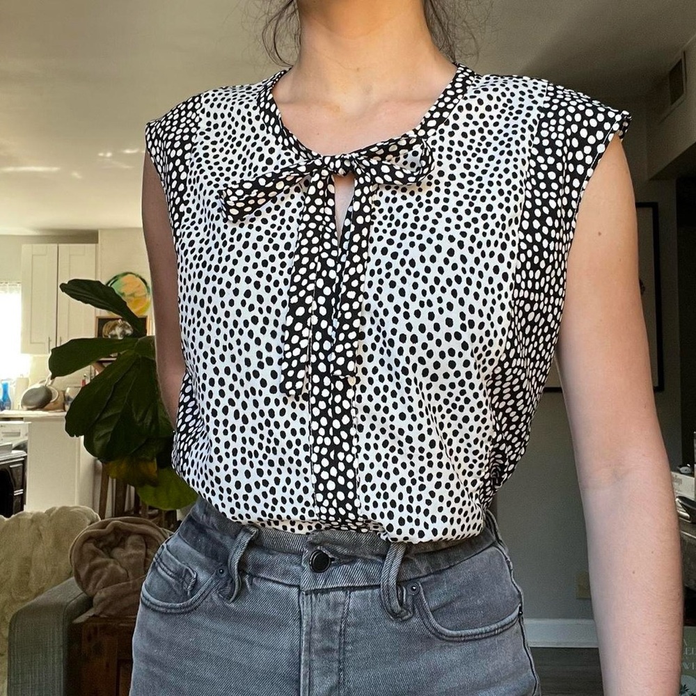 Talbots Black and White Polka Dot Blouse